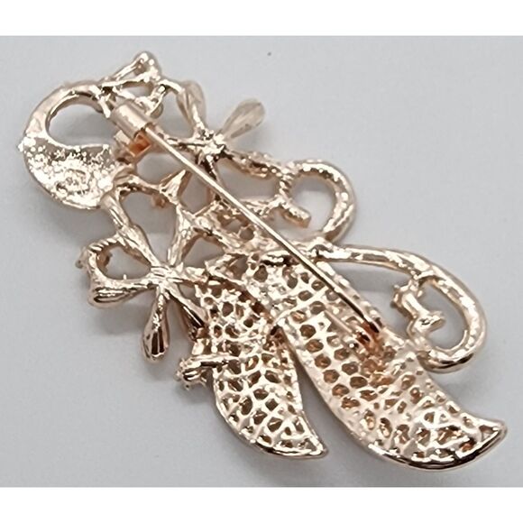 Peacock Brooch Faux Pearl and Rhinestone Lightweight Pretty Neutral Coloring - Picture 4 of 4